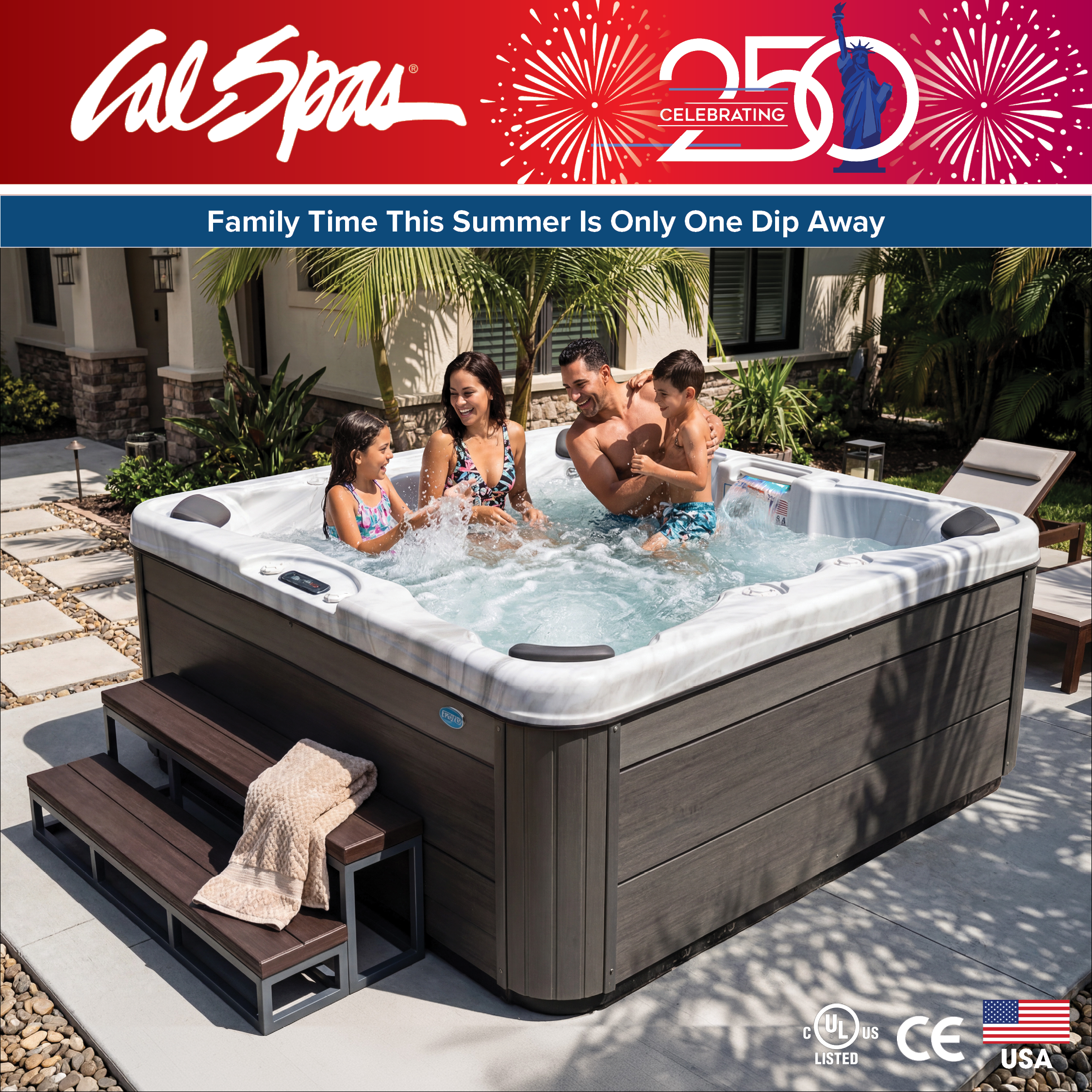 Calspas hot tub being used in a family setting - Bremerton